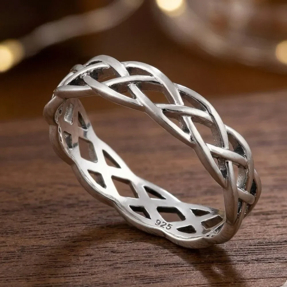 925 Sterling Silver Celtic Knot Eternity Band Ring Braided Woven Gift Size 8.5